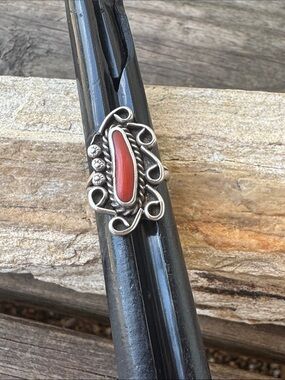 Native American Sterling Silver Ring with Coral